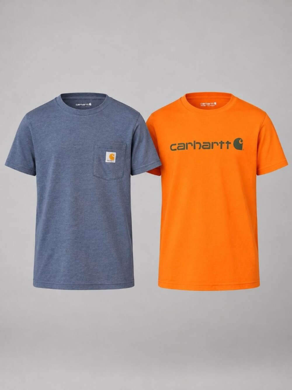 (2) Carhartt Boys Large T-Shirt Blue Orange Graphic & Pocket